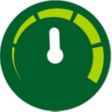 Green circular gauge with a white center on a green background