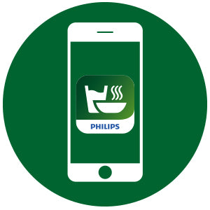 Phone with Philips app icon on a green circle