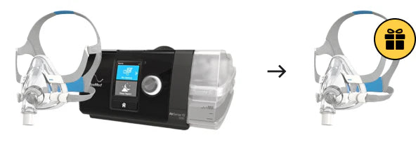 CPAP machine with full face mask and nasal mask on a white background